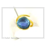 Sea Blue Transparent Enamel Adjustable Ring: Sea Rock Design Sterling Silver 18K Gold Filled