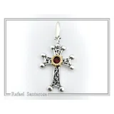 Byzantine Silver Hand engraved Cross with Genuine Amethyst: Oxidized silver, 18K gold Filled Bezel