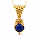 Natural Lapis Lazuli Filigree Byzantine Necklace: Sterling Silver Gold-Filled Genuine Gem Pendant