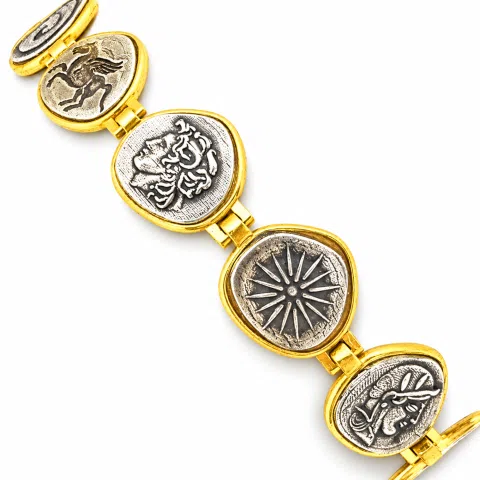 Beaded Greek Coins Bracelet: Museum Replicas Coins Oxidised and 18k Gold Filled Sterling Silver