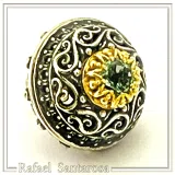 Byzantine Filigree Genuine Blue Topaz Stud Earrings: Oxidised & 18K Gold Filled Sterling Silver