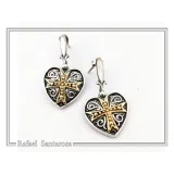 Maltese Knights Cross Holy Heart Earrings: Oxidized Sterling Silver and Gold-Filled
