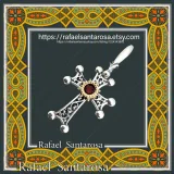 Byzantine Silver Hand engraved Cross with Genuine Amethyst: Oxidized silver, 18K gold Filled Bezel