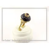 Natural Amethyst Black and Gold Byzantine Ring: 18K Gold Filled & Oxidized Sterling Silver