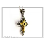 Byzantine Religious Cross Pendant Sterling Silver Oxidised 18k Gold Filled Garnet Necklace