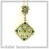 Genuine Peridot Gemstone Filigree Necklace: Sterling Silver Oxidised & Gold Filled Byzantine Pendant