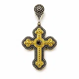 Genuine Sky-Blue Topaz Byzantine Filigree Cross Necklace: Silver oxidised & 18K Gold filled