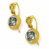 Athena Owl Coin Tetradrachm Antefix Earrings: Oxidised & 18K Gold-Filled Sterling Silver, Museum Replica