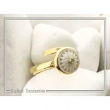 Greek Macedonian Sun Adjustable Statement Ring: Sculptured Marble, Zircon, 18K Gold-Filled Sterling Silver