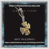 Byzantine Museum Religious Cross Pendant: 18K Gold Filled Filigree Cross on Oxidized Sterling Silver
