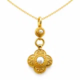 Natural Pearl Byzantine Cross Shape Dangle Pendant: 18K Gold-Filled Silver Filigree Greek Necklace