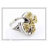 Byzantine Religious Cross Museum Inspired Ring: Oxidized Sterling Silver, 18K Gold Filled Filigree