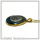 Byzantine Christian Prayer Talisman Necklace: Oxidized Sterling Silver, 18K Gold-Filled, Transparent Blue Enamel