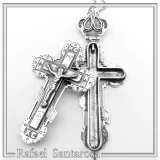 Reliquary Russian Type Cross Byzantine Cyrillic Prayer Pendant: Oxidised Sterling Silver Locket