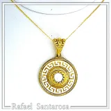 Greek Key Maiandros Sculptured on Marble Necklace: Sterling Silver 18K Gold Filled, Natural Pearl