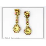Red & White Alabaster Rose Flowers Shaped Gems Drop Earrings: Gold-Filled Sterling Silver
