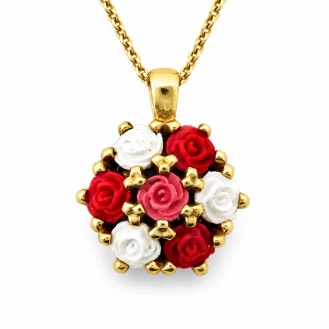 Handmade Alabaster Rose Flowers Necklace: Sterling Silver 18K Gold Filled Floral Pendant
