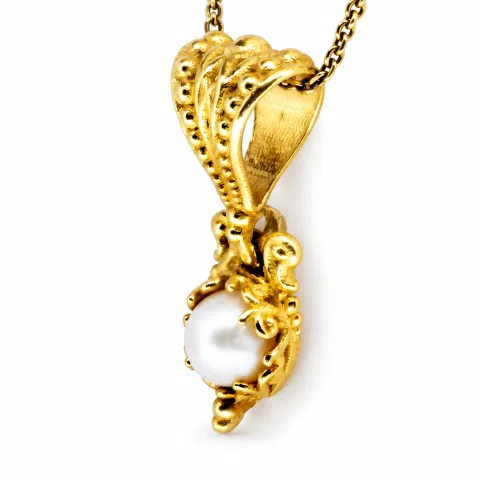 18K Solid Gold Byzantine Handmade Filigree Natural Pearl Pendant: Jewelry for her