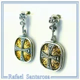 Byzantine Empire Orthodox Cross Earrings: Sterling Silver Oxidized & 18K Gold-Filled Filigree