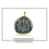 Protection Cross Pendant ICXC NIKA: Oxidized Silver Constantinato Coin on 18k Solid Gold Charm