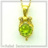 Filigree Genuine Peridot Byzantine Style Charm Necklace: 18K Gold-Filled Sterling Silver Pendant