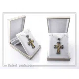 Byzantine Religious Christian Cross Necklace: Natural Garnet, Oxidized & 18K Gold filled Sterling Silver