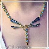 Art Nouveau Dragonfly Necklace Sterling Silver Gold Filled Blue Enamel Sky Blue Topaz