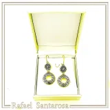 Greek Key and Greek flower Museum Earrings: 18K Gold Filled & Oxidized Sterling Silver