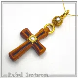 Byzantine Cross Pendant Sterling Silver Gold Filled Mahogany Wood Freshwater Pearl Necklace
