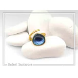 Sea Blue Transparent Enamel Adjustable Ring: Sea Rock Design Sterling Silver 18K Gold Filled