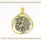 St George Killing Dragon Necklace Byzantine Talisman: Sterling Silver Oxidised & 18K Gold-Filled