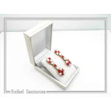 Red & White Alabaster Rose Flowers Shaped Gems Drop Earrings: Gold-Filled Sterling Silver