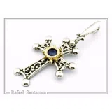 Byzantine Silver Hand engraved Cross with Genuine Amethyst: Oxidized silver, 18K gold Filled Bezel