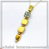 Sterling Silver Gold Filled Sky Blue Topaz Dangle Pendant Art Deco Handmade Necklace