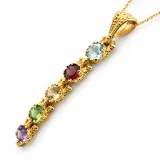 Filigree Natural Gemstones Pendant with Byzantine ornaments on bezel: 18K Gold-Filled Sterling Silver