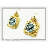 Athena Owl Coin Greek Museum Earrings: 18K Gold Filled Filigree and Oxidised Sterling Silver