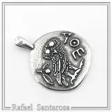 Greek Owl Coin Tetradrachm museum Replica Pendant: Oxidized Sterling Silver