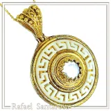 Greek Key Maiandros Sculptured on Marble Necklace: Sterling Silver 18K Gold Filled, Natural Pearl