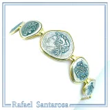 Beaded Museum Greek Coins Bracelet: Oxidised and 18K Gold Filled Sterling Silver replicas