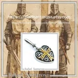 Byzantine Maltese Knights Cross Holy Heart Pendant: Oxidised and 18K Gold Filled Sterling Silver