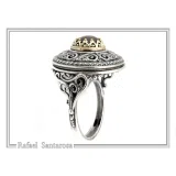 Genuine Red Garnet Byzantine Hand Sculptured Ring: Sterling Silver Oxidized and 18K Gold Filled