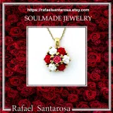 Handmade Alabaster Rose Flowers Necklace: Sterling Silver 18K Gold Filled Floral Pendant