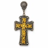 Byzantine Cross Necklace: 18k Gold Filled Filigree Silver Decoration on Oxidized Sterling Silver base