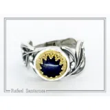 Natural Lapis or Pearl Floral Olive Branch Ring: Oxidized Sterling Silver Gold Filled Filigree