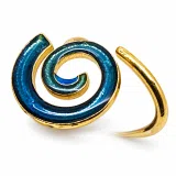 Blue Enamel Spiral Adjustable Statement Ring: Eternity Symbol 18 Karat Gold Filled Sterling Silver