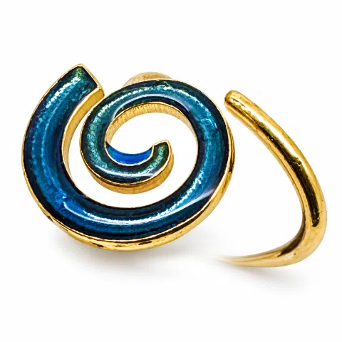 Blue Enamel Spiral Adjustable Statement Ring: Eternity Symbol 18 Karat Gold Filled Sterling Silver