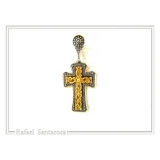 Byzantine Cross Necklace: 18k Gold Filled Filigree Silver Decoration on Oxidized Sterling Silver base