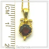 Brilliant Cut Red Garnet Byzantine Style Filigree Necklace: Sterling Silver 18K Gold-Filled Pendant