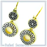 Greek Key and Greek flower Museum Earrings: 18K Gold Filled & Oxidized Sterling Silver