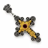 Byzantine Religious Cross Pendant Sterling Silver Oxidised 18k Gold Filled Garnet Necklace